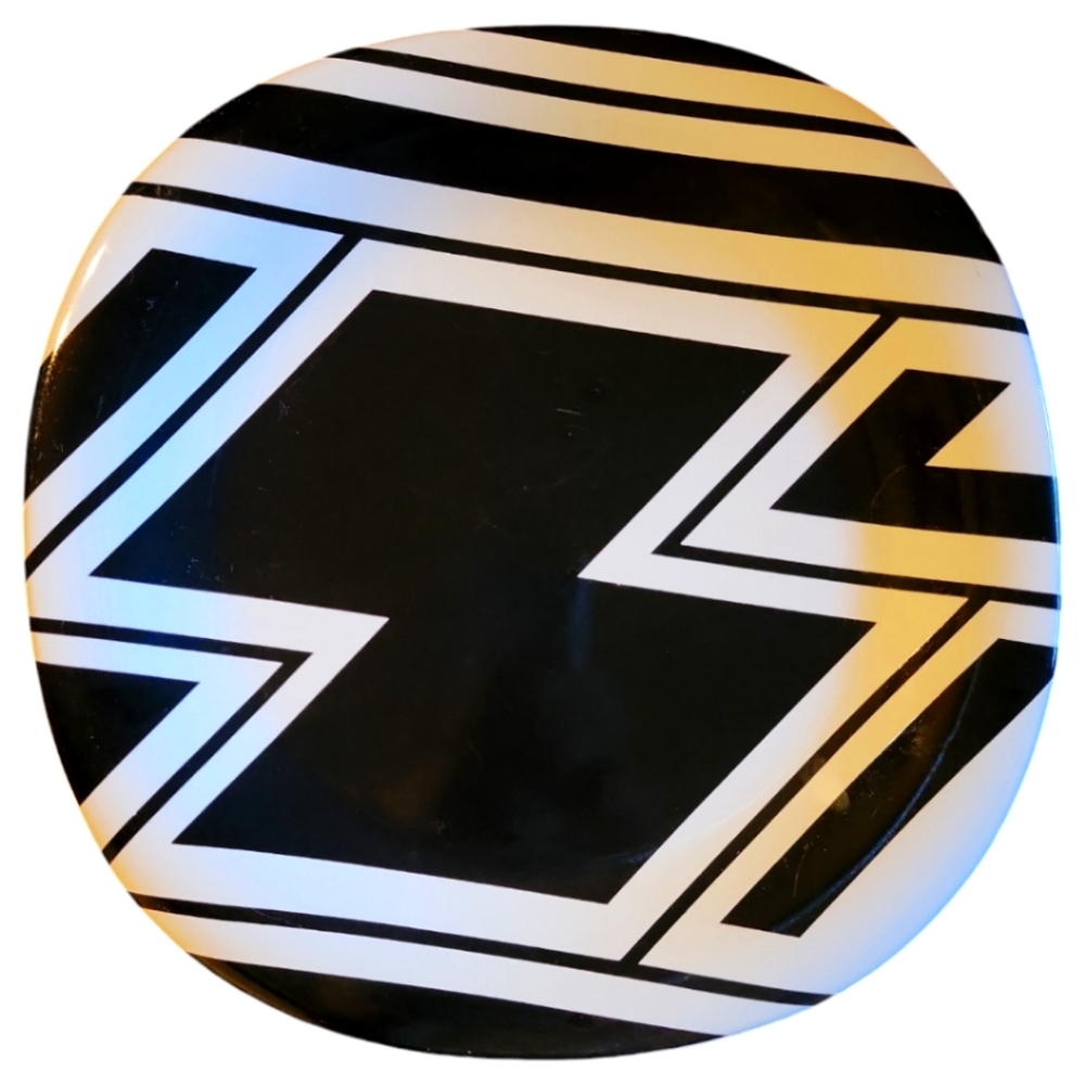 Vtg Rare Optik Pier 1 Imports Black White Geometric Square Dinner Plate 10.75"